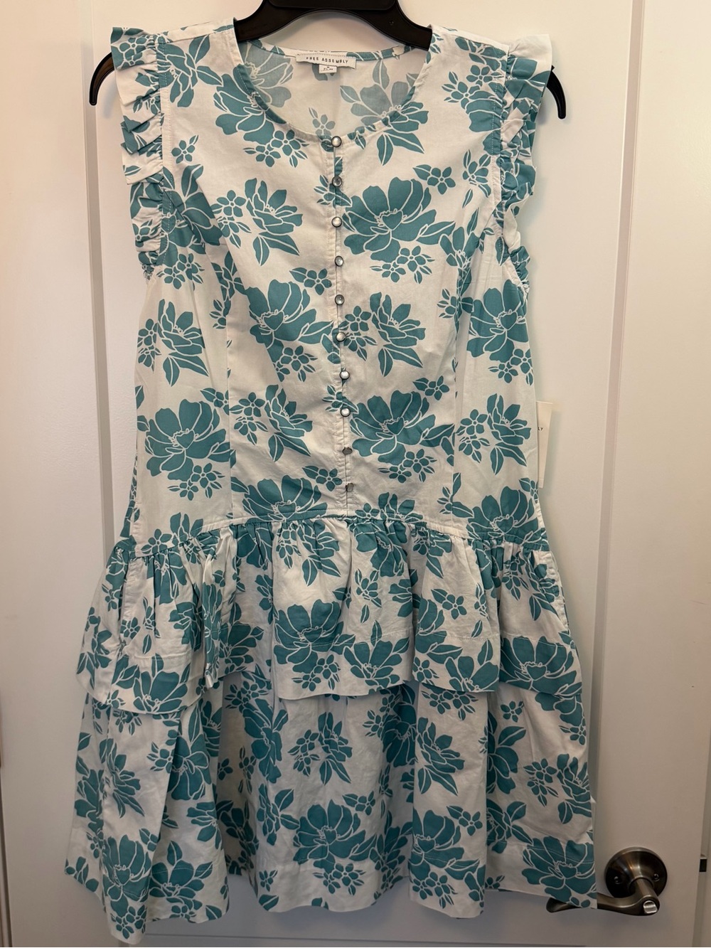 Small Teal Floral Ruffle mini Dress - Stylish Summer Dress